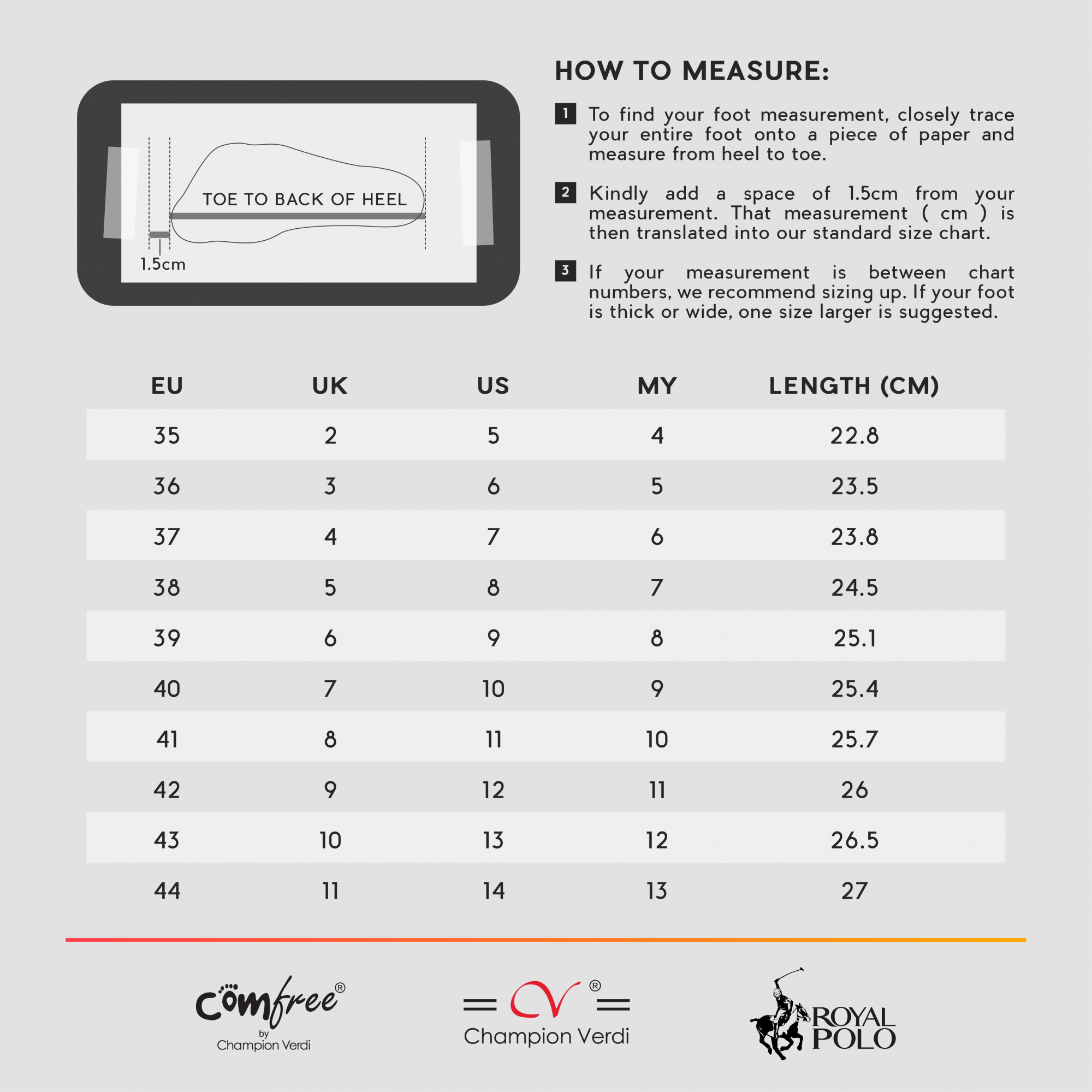 champion footwear size chart